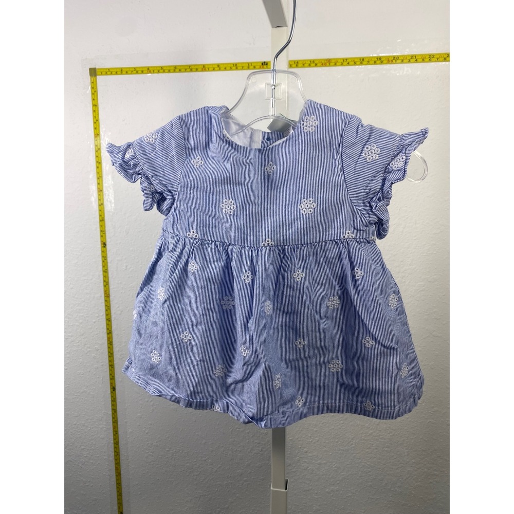 Little Me Baby Girl Blue White Seersucker Floral Eyelet Ruffle Dress Size 12M
